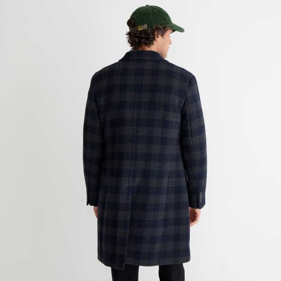 NEW MENS 46R J CREW LUDLOW TOPCOAT IN NAVY GREY PLAID WOOL BLEND TOP COAT - Picture 3 of 16